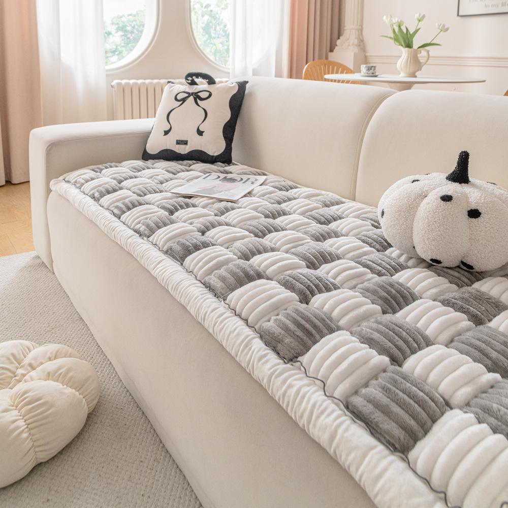 Flannel Sofa Cushion New Autumn And Winter Straight One-Piece Non-Slip Thickened Seat Cushion Cover Cover Cloth Towel