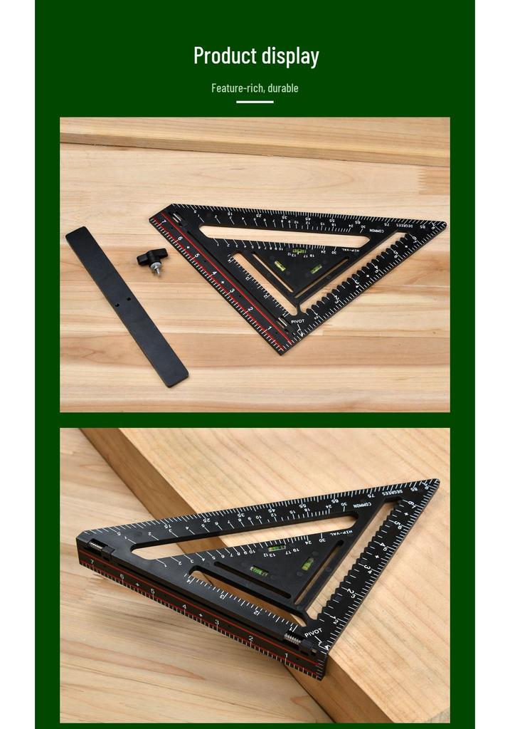 Multi-Functional Right Angle & 45° Triangle Ruler with Level for Woodworking