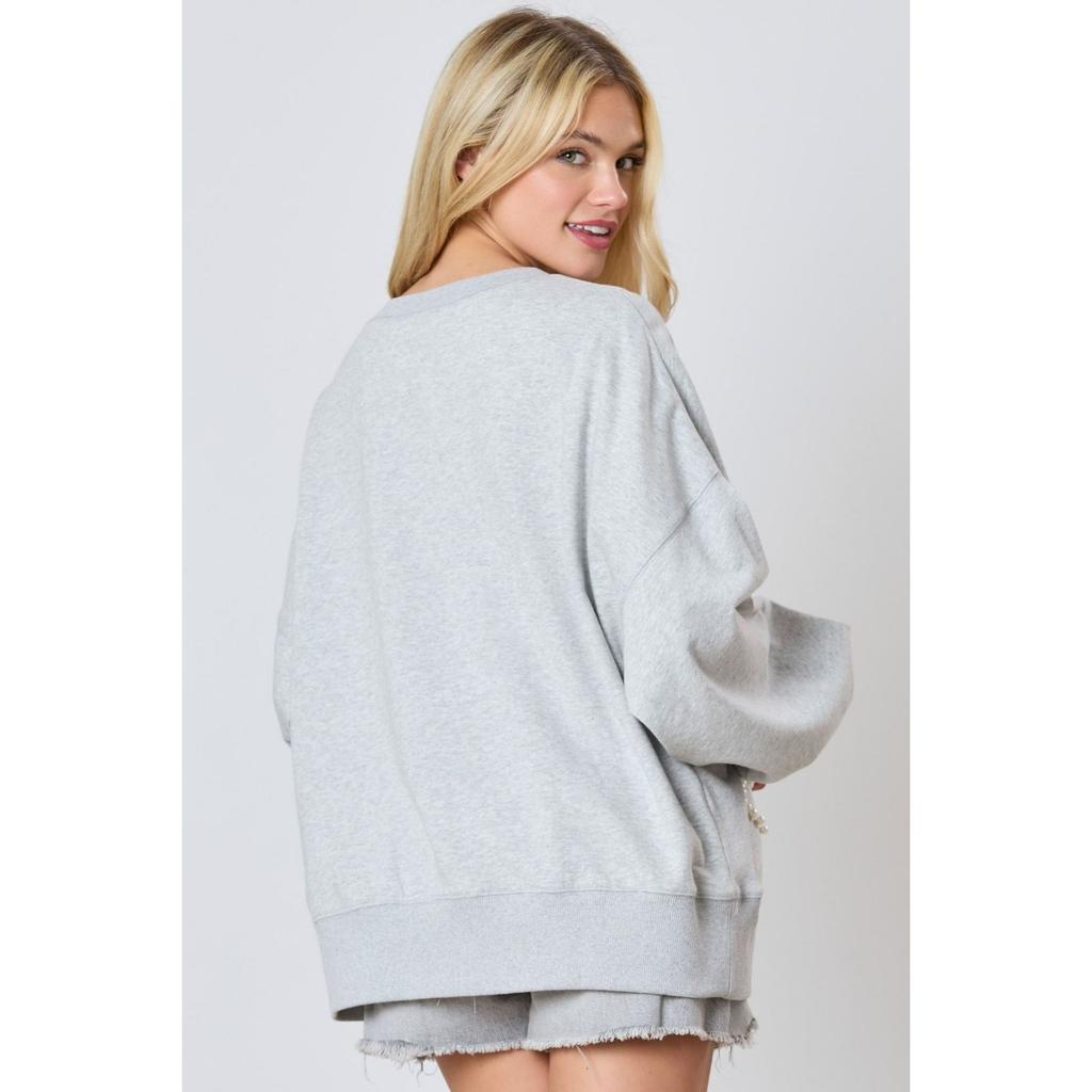 Autumn and Winter New Women's Clothing Pearl Bow Decorative Long-sleeved Top Casual Sweater
