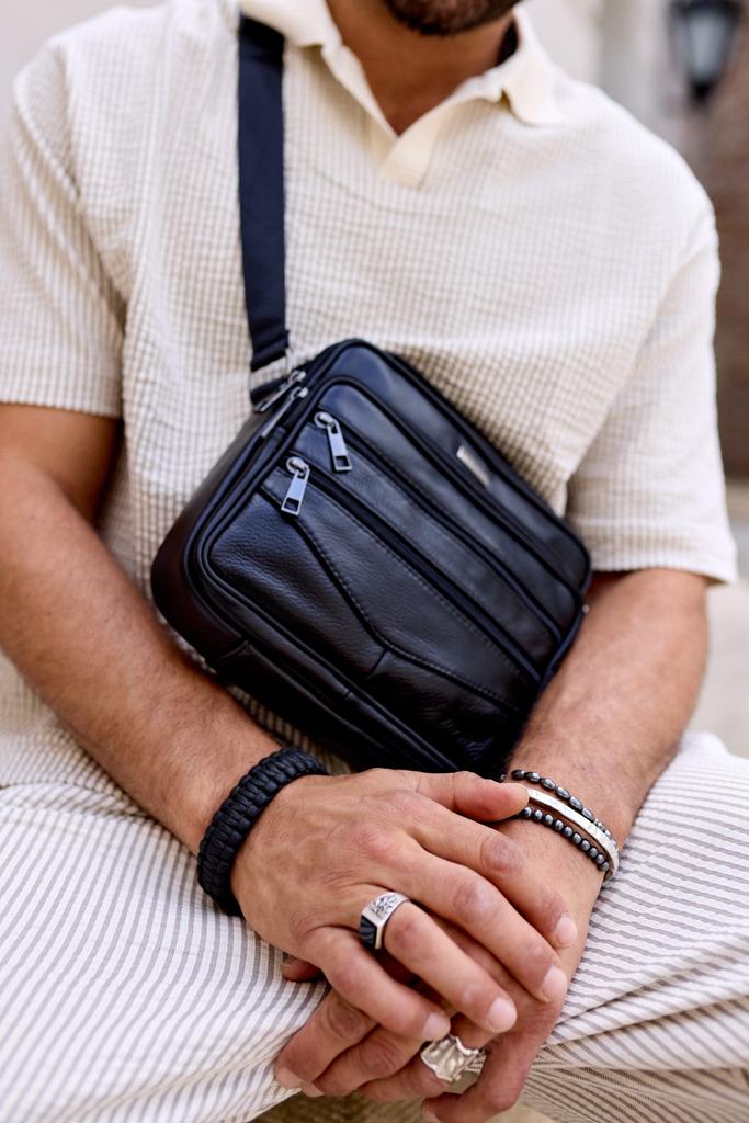 Bolsa de couro masculina R-13204-M-3877 Preta