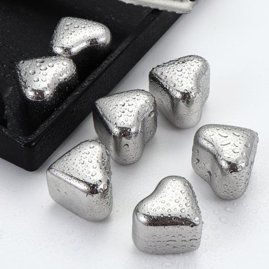 Heart-Shaped Whiskey Stones Reusable 304 Stainless Steel Non-Diluting Drink Chillers for Wine Cocktails with Tongs Dishwasher Safe Cooling Blocks