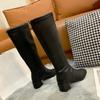Long Tube Women'S Knee-Length Cotton Boots Autumn New All-Match Square Toe Plus Fleece High Tube Block Heel Skinny Boots