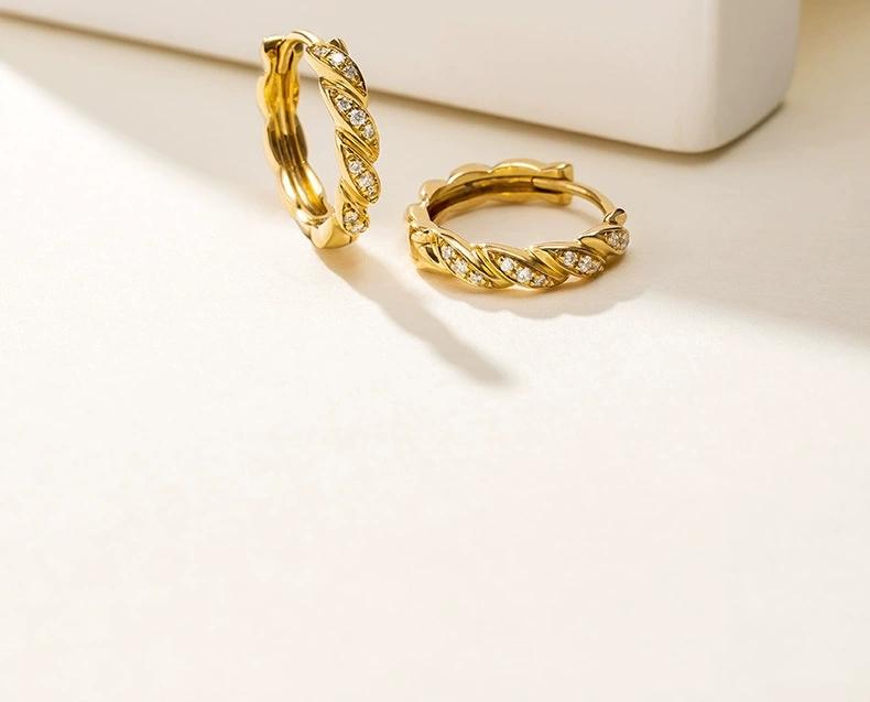 E1084 S925 Silver-Plated 18K Gold Zircon Hoop Earrings Trendy Christian Design Rhodium & Gold Plated Gift for Women/Unisex