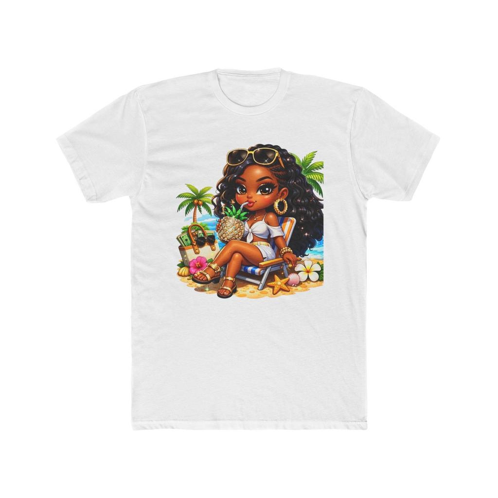 Beach Girl Illustration T-Shirt | Tropical Vacation Cute Diva