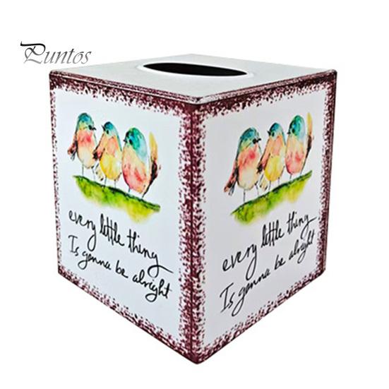 Farmhouse Style Paper Napkin Case Iron Art Square Tissue Box, Bee And Bird Watercolor Print Vintage Box Holder, Pastoral Decorative Dispenser