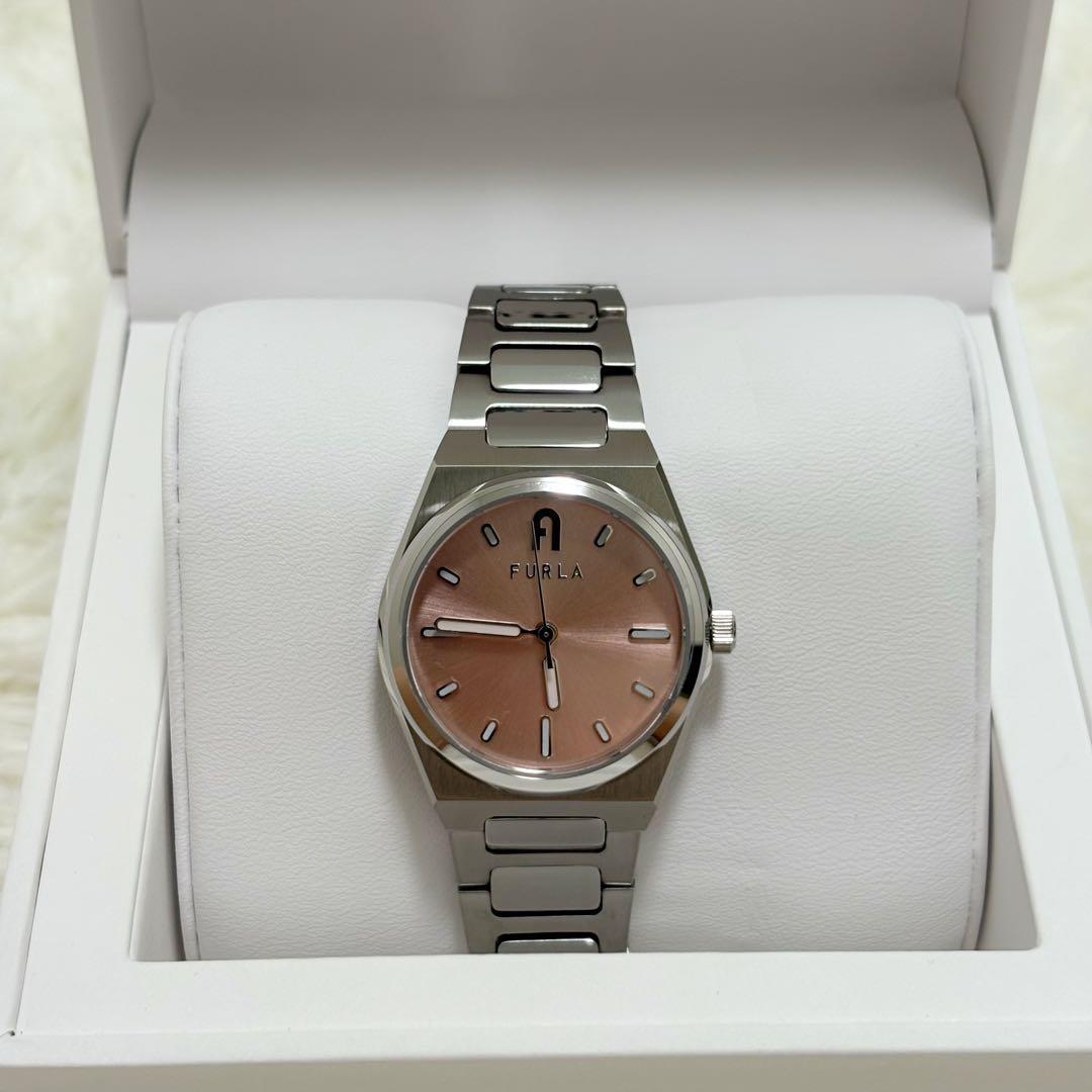 Used FURLA Watch Pink Dial Stainless Steel Strap Women s Silver
