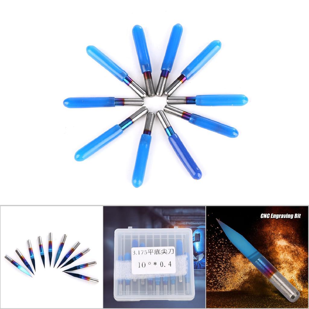 10Pcs box 3.175 Blue Plating Tungsten Steel Engraving Tool CNC Carving Tool (10 degrees * 0.4)