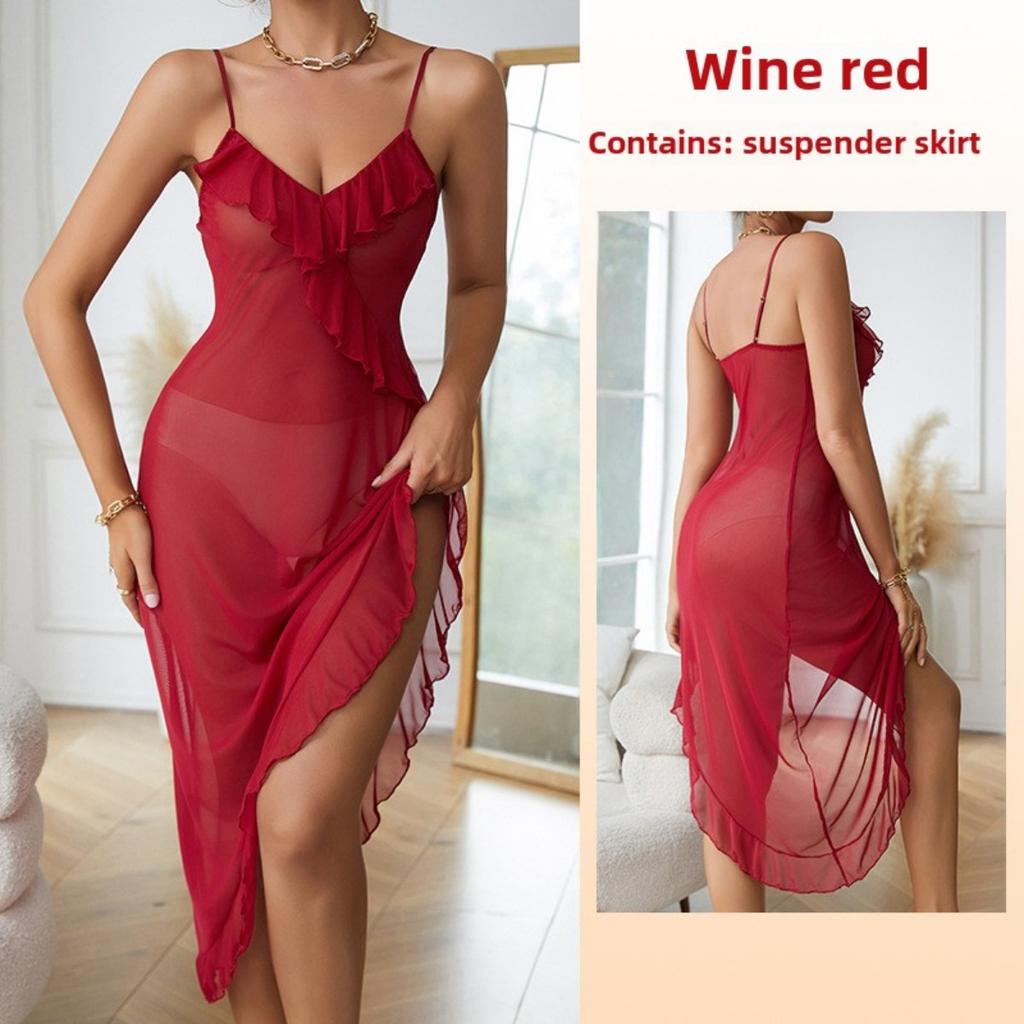Sexy Mesh See-through Pajamas Sexy Underwear Suspenders Nightgowns Loungewear