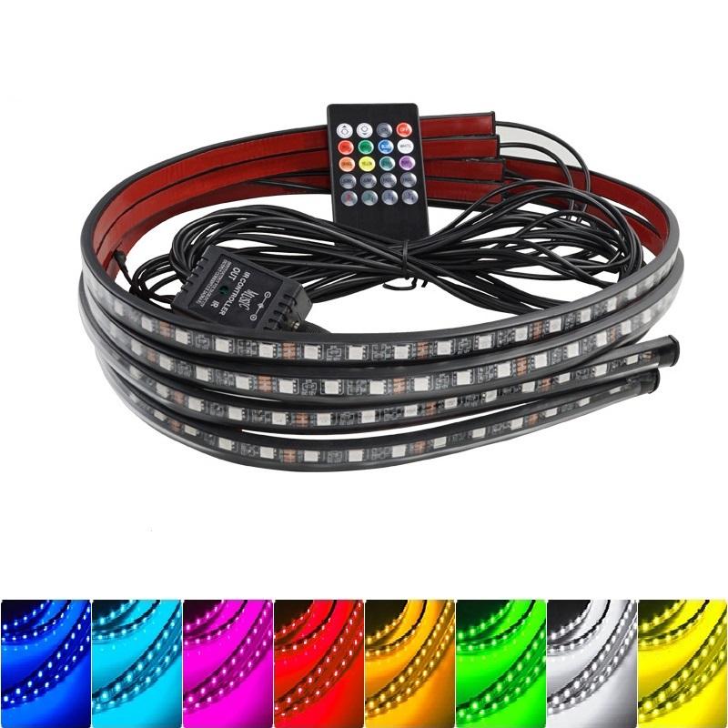 Waterproof Car Underglow Atmosphere Lamp Neon Accent LED Light Strip App/Remote Control RGB Auto Exterior Underbody Decorative