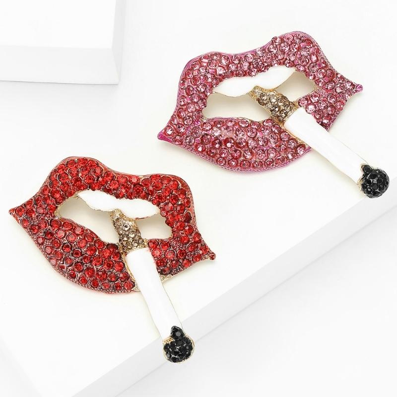 Lip Brooch Featuring Sparkling Rhinestones for Fashion Statement and Gift Crafted from Alloy