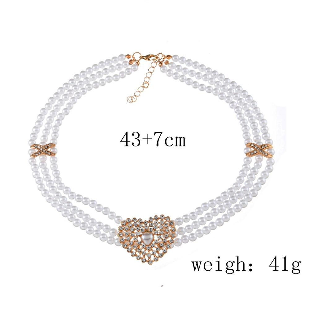 Mehrschichtige Halskette mit Diamantanhänger in Liebesform aus Kunstperlen, Geschenk zum Valentinstag, vielseitige Schlüsselbeinkette.