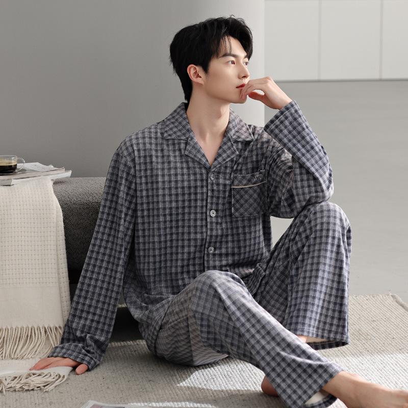 Pajamas Men'S Autumn And Winter Island Fleece Fleece Thin Fleece Long Sleeve Coral Fleece Loungewear Medium Dad Large Size Set