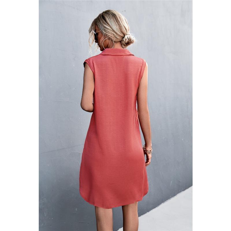 DAFIFY Moda Feminina Verão Primavera Cor Sólida Estampa Sem Mangas Gola POLO Cintura Solta Vestidos Casuais