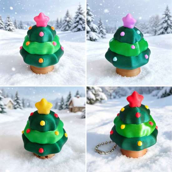 Holiday Party Favors Christmas Tree Fidget Clicker Keychain, 3D Printed Shaped Stress Relief Stocking Stuffers for Kids Toy, Sensory Figure