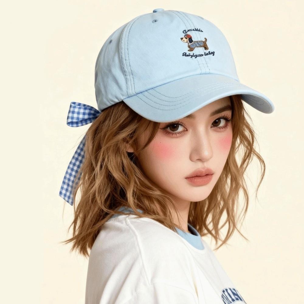 New Breathable Baseball Cap Embroidered Dog Sun Protection Duckbill Hat Korean Style Bow Tie Sun Hat Spring/Summer Caps
