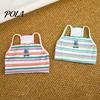 Non-Restrictive Pet Wear Colorful Striped T-Shirt, Sleeveless Thin Straps Dog Breathable Strap Shirt Tank Top with Cute Bear Embroidery for Small Dogs