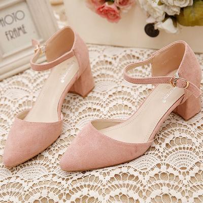 Fashion FHC 2024 New Women Pumps,Flock High Heels,Side Shallow Out Shoes,Ankle Buckle Strap,Pointed Toe,Pink,Black,Beige,Dropship