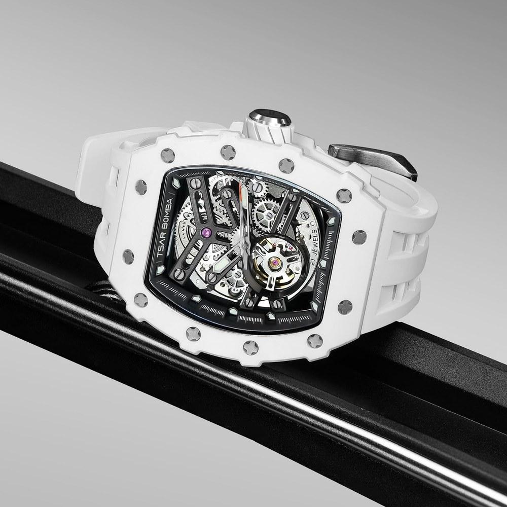 TSAR BOMBA Automatic Men's Wristwatch Tonneau Shape 5 ATM Water Resistant Stainless Steel Ceramic White Business Casual Luxury Sports Fashion Barrel