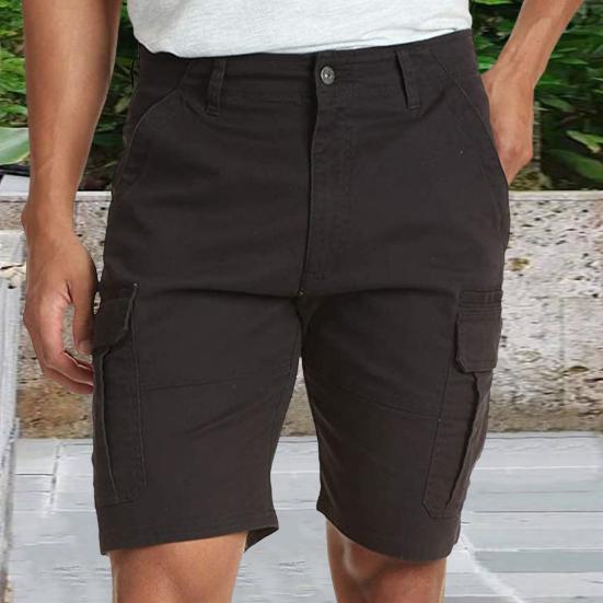 Men Cargo Shorts Mid-rise Button Zipper Fly Solid Color Casual Shorts with Reinforced Pockets Outdoor Activities Shorts