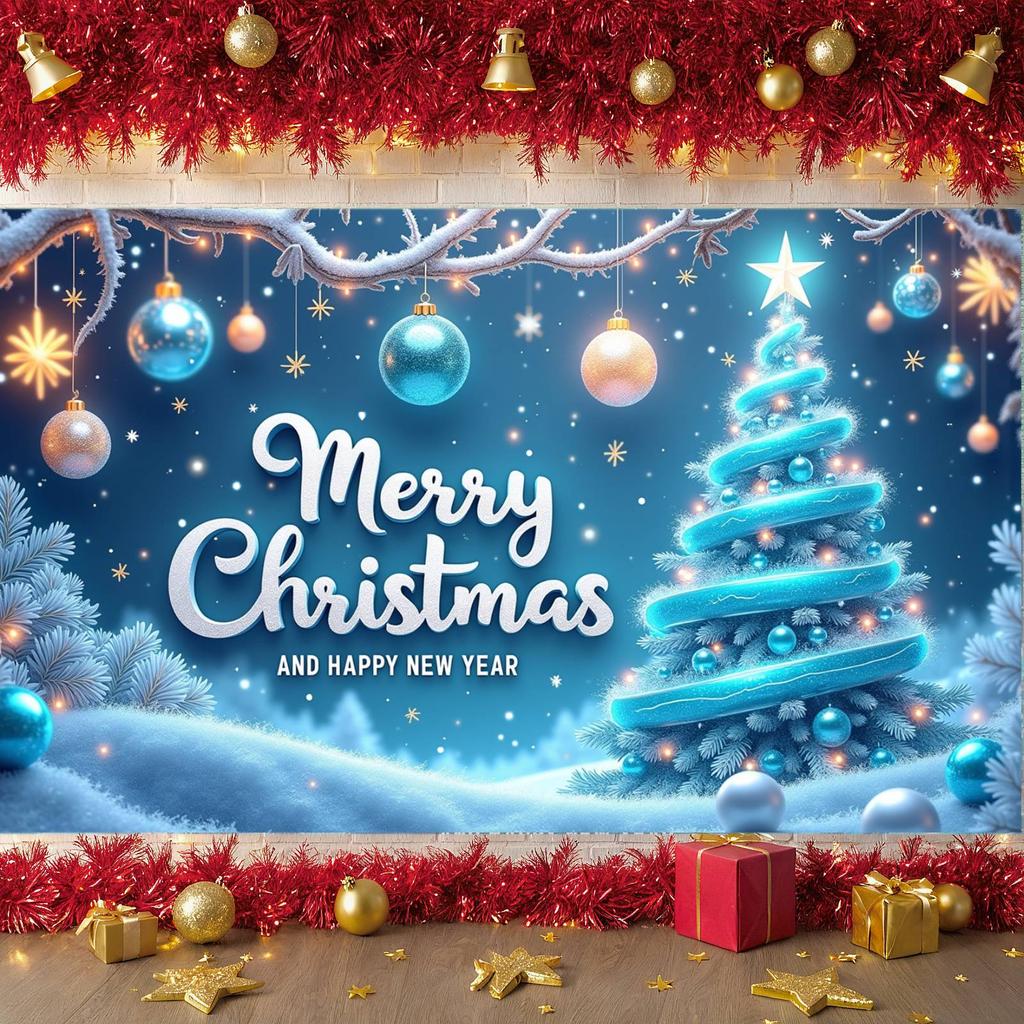 Holiday Banner Blue Theme Merry Christmas Banner Festive Banner Festive For Family Gathering Mall Decoration Christmas Party