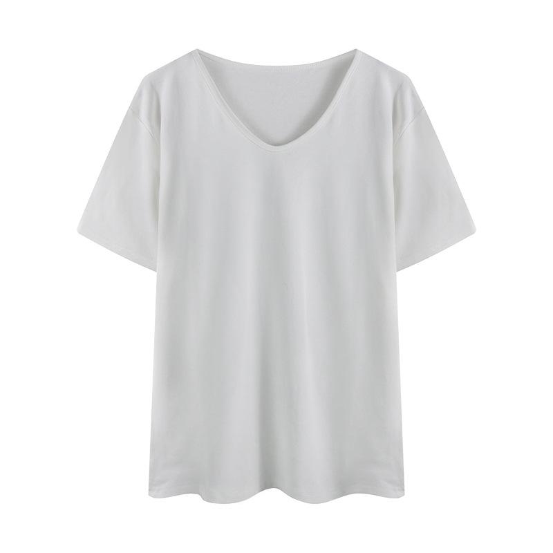 

Корейская версия простой и свободной футболки с V-образным вырезом на плечах, однотонной, женской, летней, новой, тонкой, повседневной, универсальной, тонкой L белый
