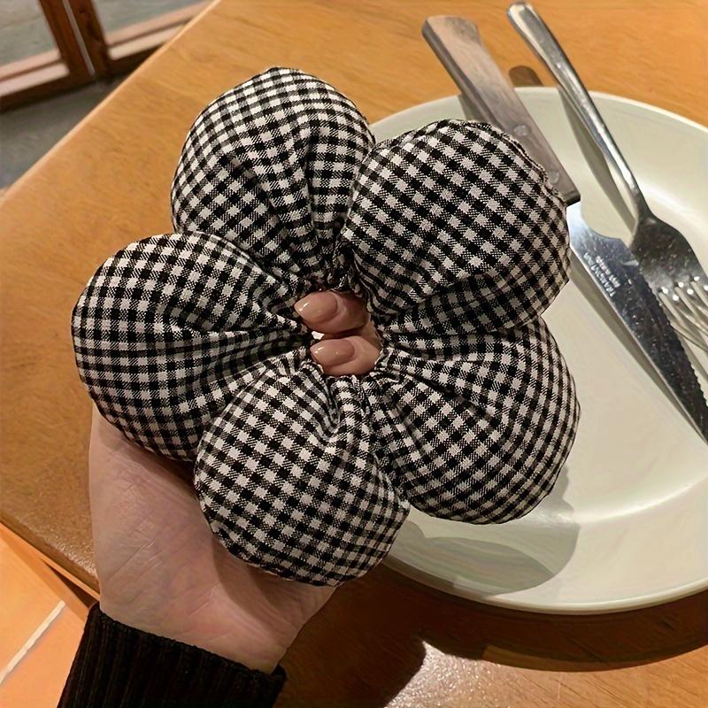

Elegant Plaid Floral Scrunchie - Large, Black & White Hair Tie for Women | Chic Ponytail Holder