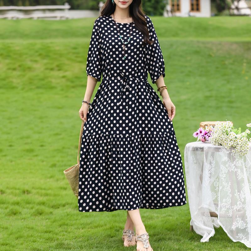 Women's Floral Print Maxi Dress, Tie Waist 3/4 Sleeve Casual Summer Dress (XL-5XL)