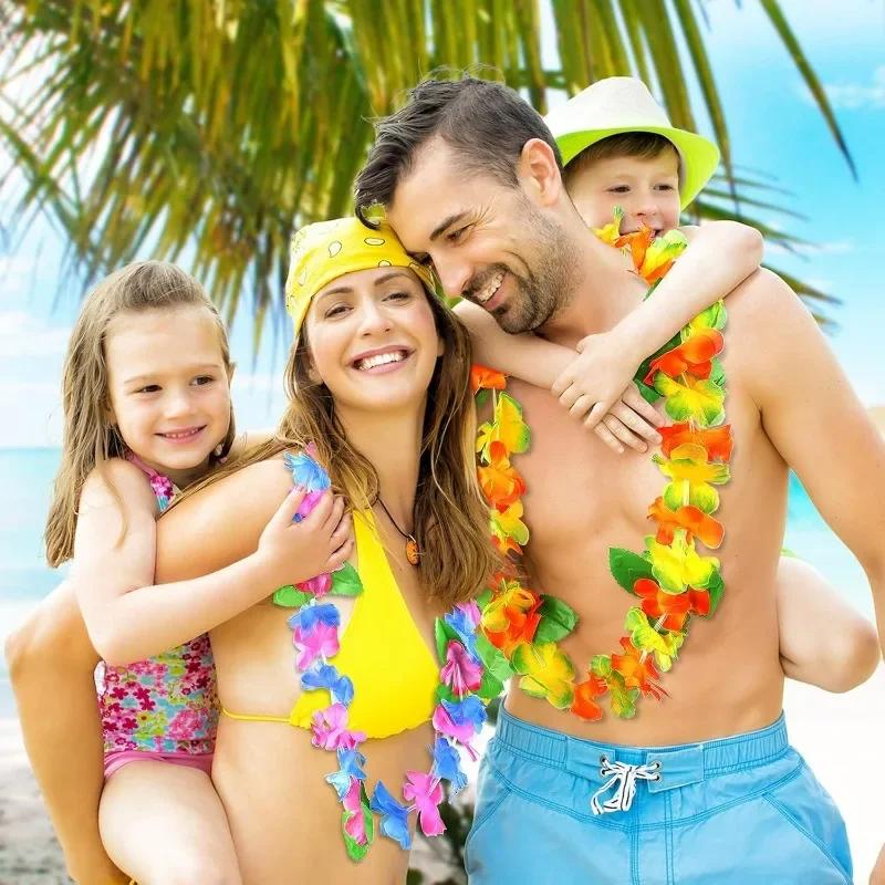 Hawaiian Artificial Flower Necklace Summer Pool Party Supply Tropical Beach Birthday Party Decoration Wedding Christmas Garland