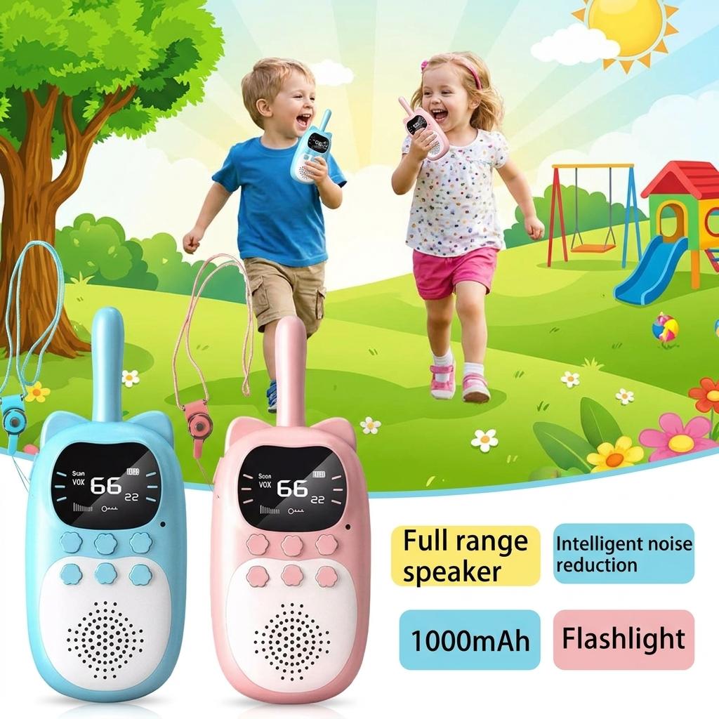 2Pcs Children Mini Walkie Talkie Rechargeable 1000mAh Handheld Interphone 3KM Long Range Kids Birthday Gift