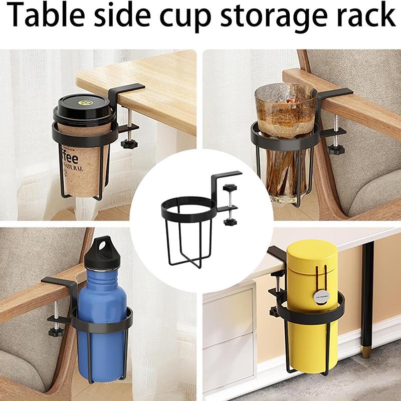 Metal Desk Drinks Holder Desk Mount Cup Holder Side Table Cup Holder Clip On Mounted Table and Stainless Steel Holder