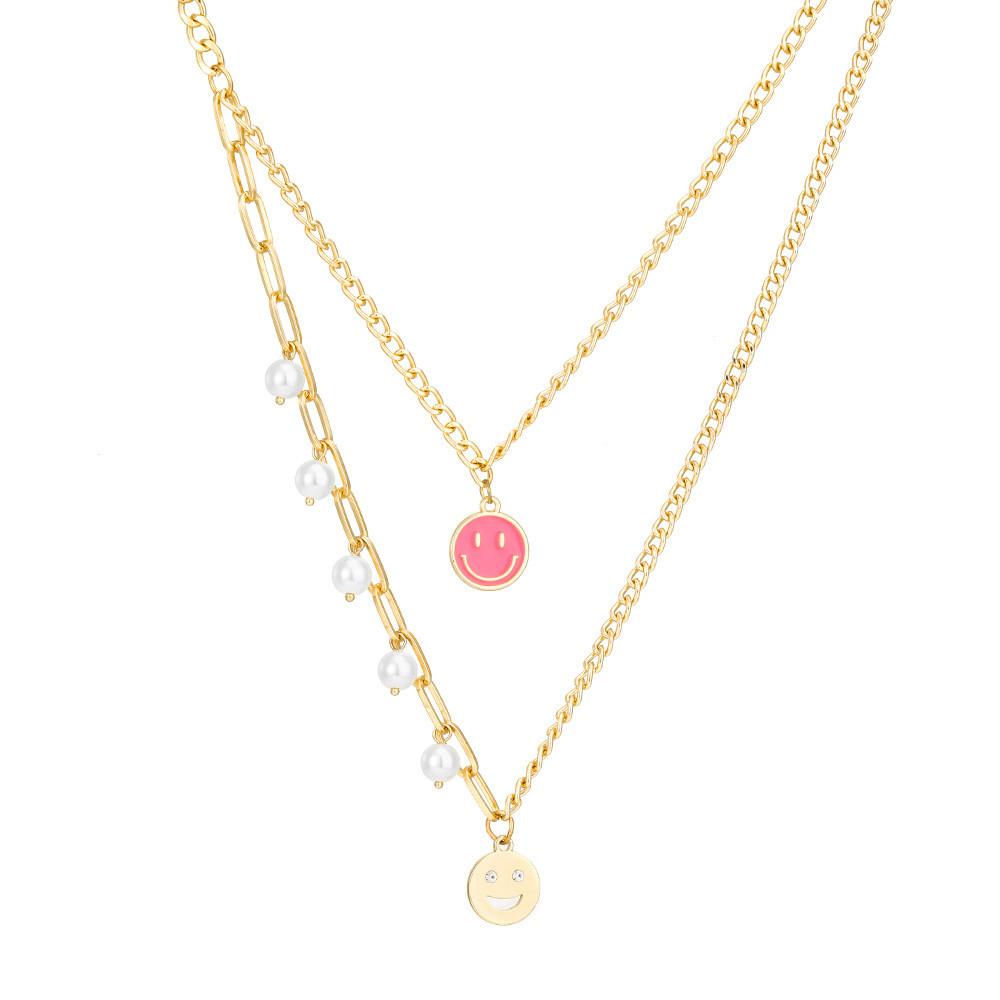 Trendy European And American Fashion Alloy Double Layer Necklace Perfect For Gifting розовый