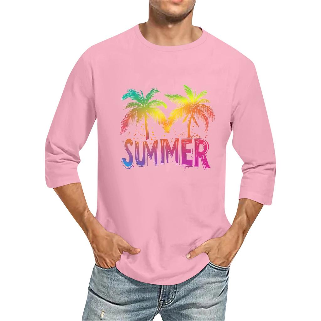 Męski kolorowy top T-shirt z okrągłym dekoltem i rękawem 3/4
