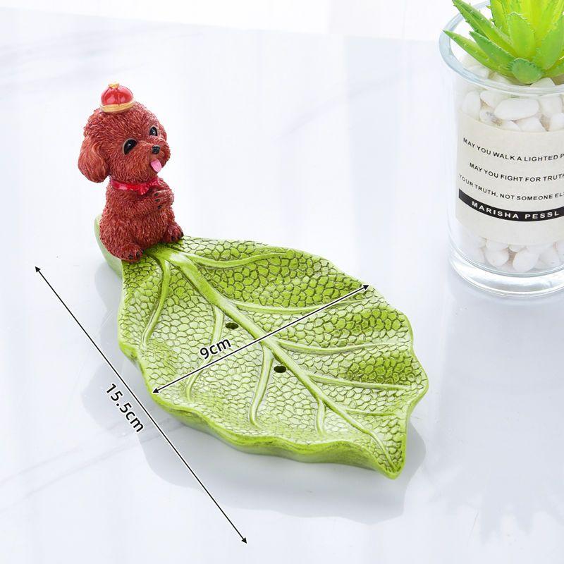 Creative Animal Teddy Dog Soap Dish, Resin Personalized Drain Soap Holder Bathroom Toilet Cute Cartoon Small Soap Box