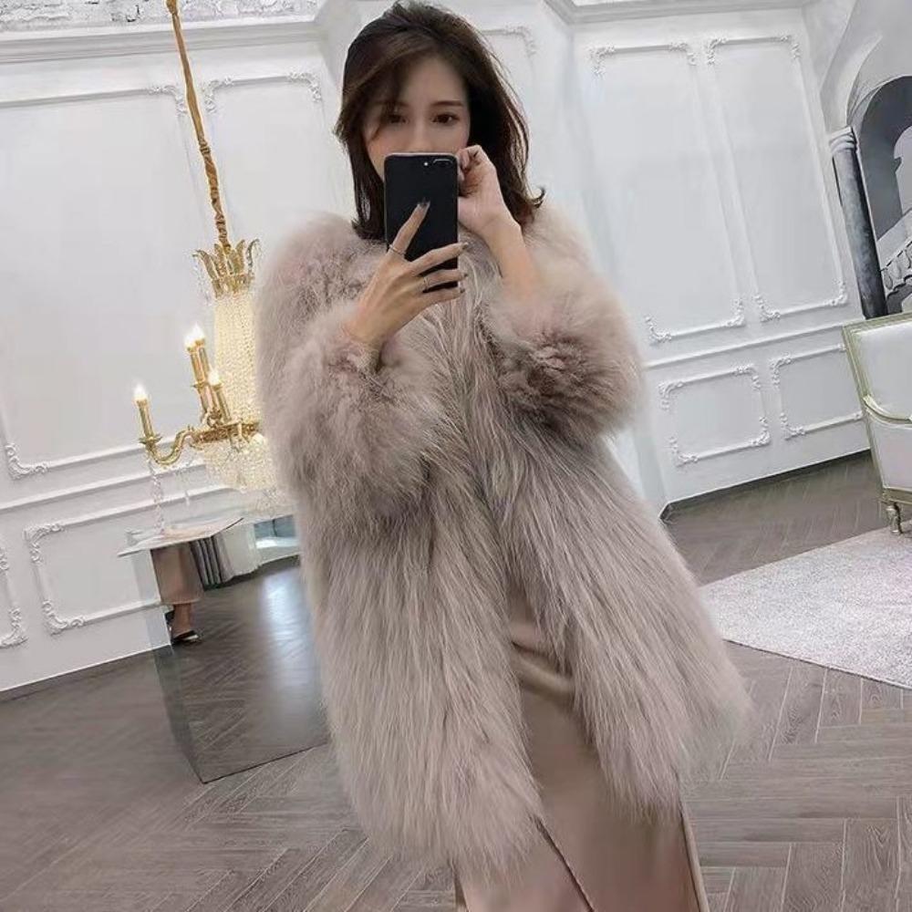New Fashion Imitation Fur Coat Women's Versatile Knitted Spice Girl Fur Coat Women's Foreign Style Medium and Long Long Hair Coat