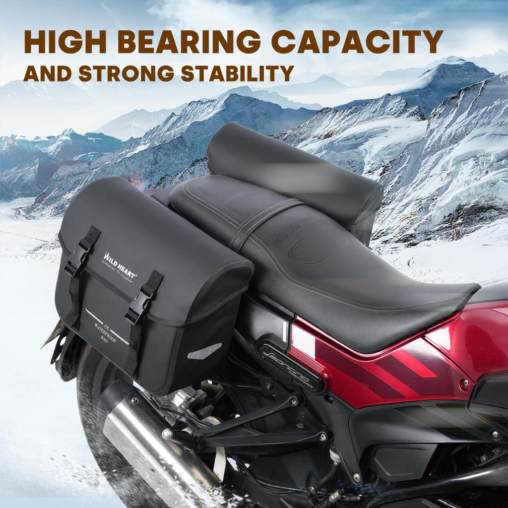 WILD HEART Motorcycle Waterproof Saddlebag Retro Tail Bag 20L for Soft and Road No Rain Cover (10L2) Sportster, Tail, Dyna, King. Required.