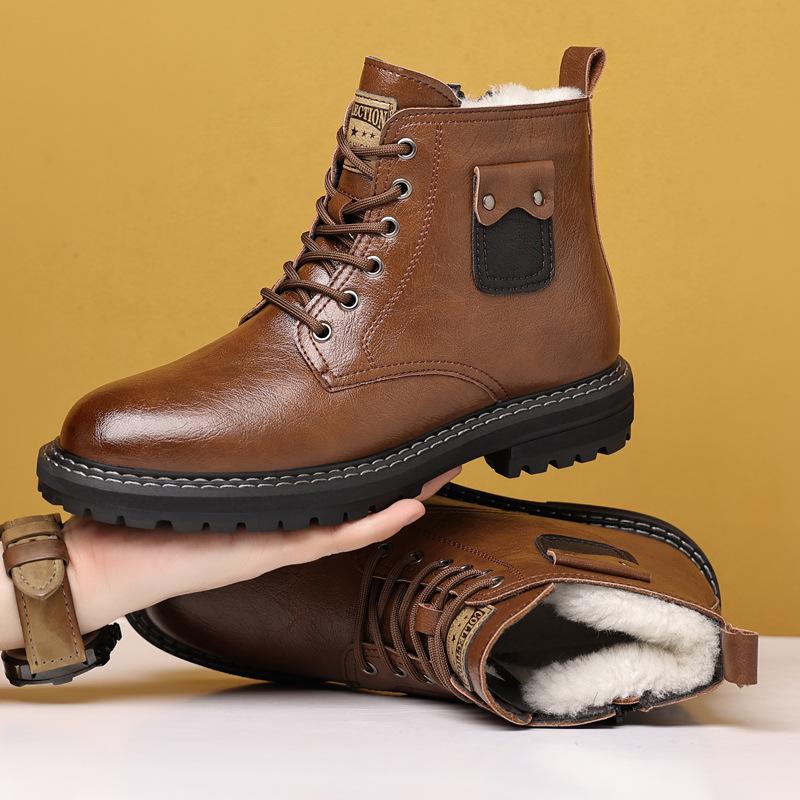 Fashion men's boots Thickened Martin boots men's leather high-top men's cotton boots British tooling boots Warm non-slip snow boots
