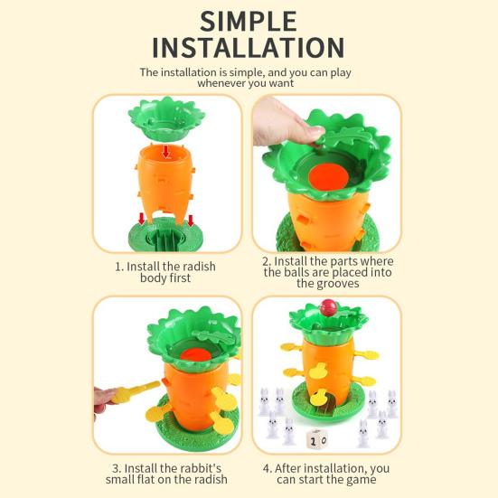 Carrot Balance Tower Toy with Mini Rabbit Logic Thinking Focus Training Kids Interactive Balance Board Game Toddlers Educational Balance Toy