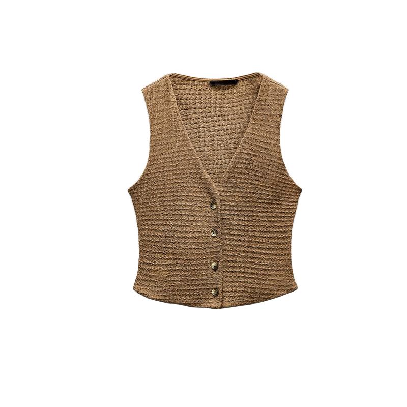Spring Texture Sleeveless Cardigan Vest Tops 5039277 Straight Loose Casual Trousers 5039278