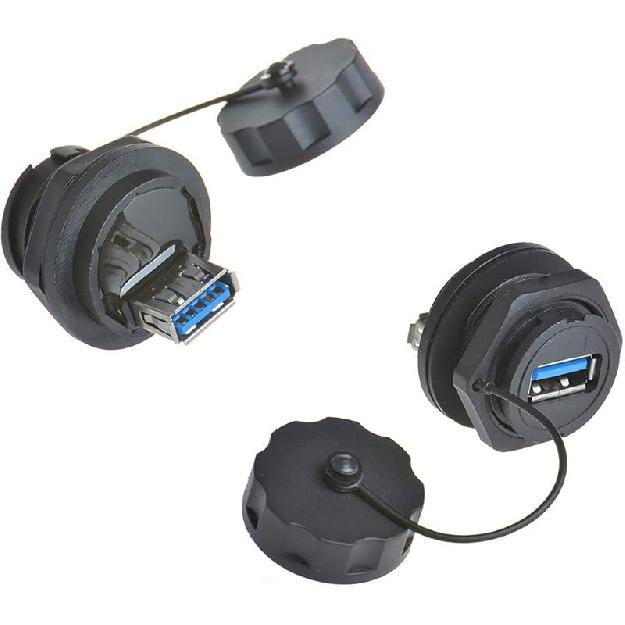 USB2.0 IP67 Waterproof Cable Extension Connector Double Head Coupler Adapter Male To Female Socket Plug Panel Mount, with Waterproof/Dust Cap, with