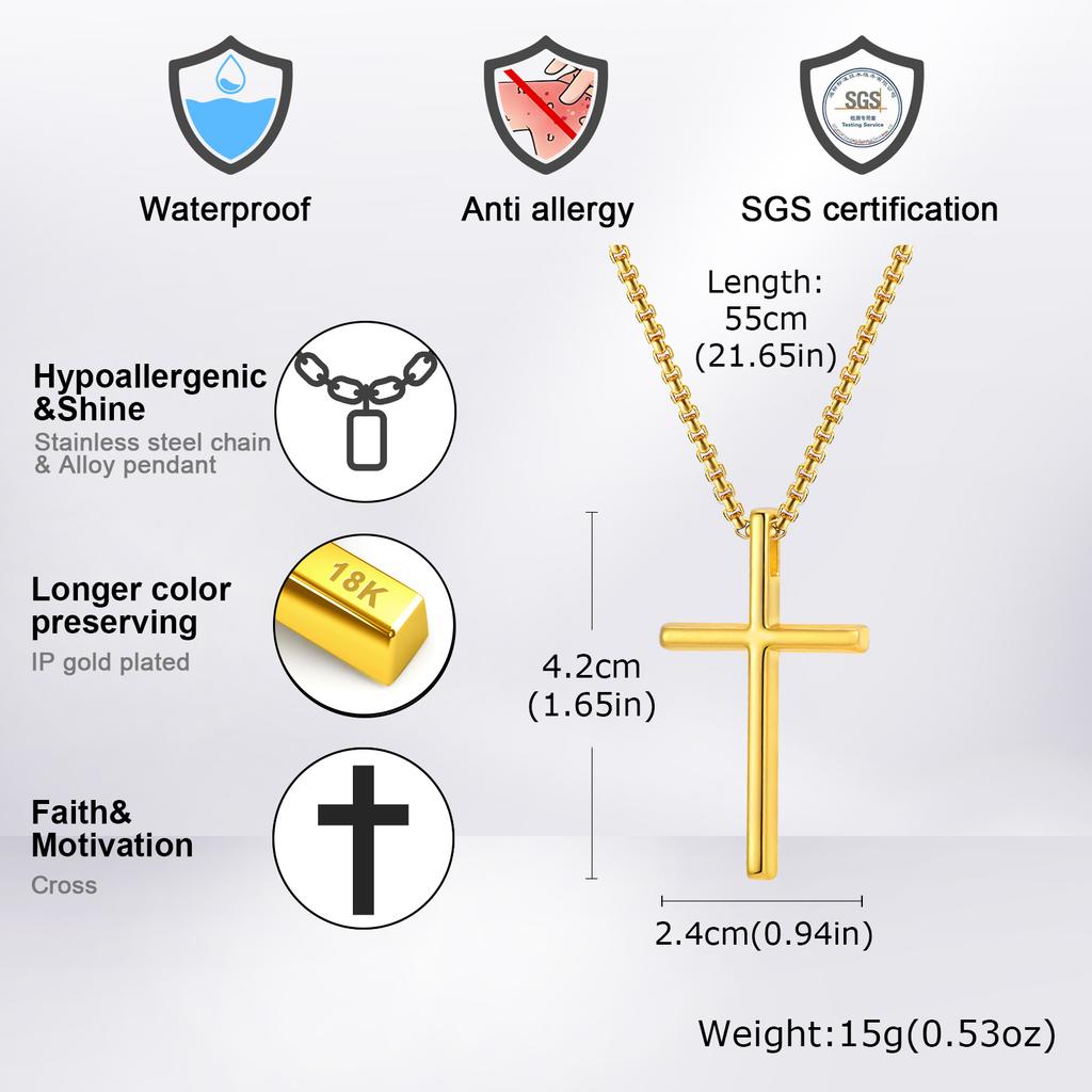 Stainless Steel Cross Pendant Necklace for Men Women, Unisex Simple Religion Necklace, Fashion Jewelry Chain Length 60cm/55cm