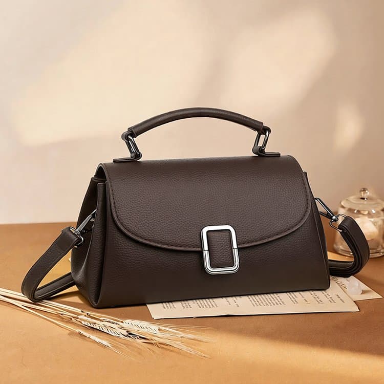 Lychee Pattern Square Buckle Flip Handbag Women's Shoulder Bag