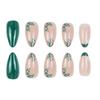 European & American Green Snowflake French Almond Nails - Wearable, Removable, 30-Piece Christmas Set