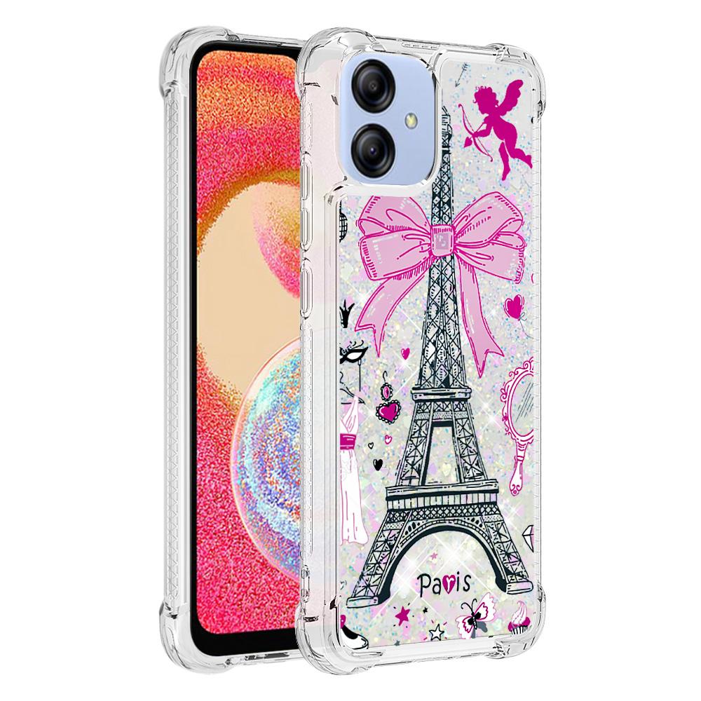 

For Samsung Galaxy A04e 4G/F04 4G/M04 4G TPU Case with Quicksand and Pattern Printed Mirror/Tower