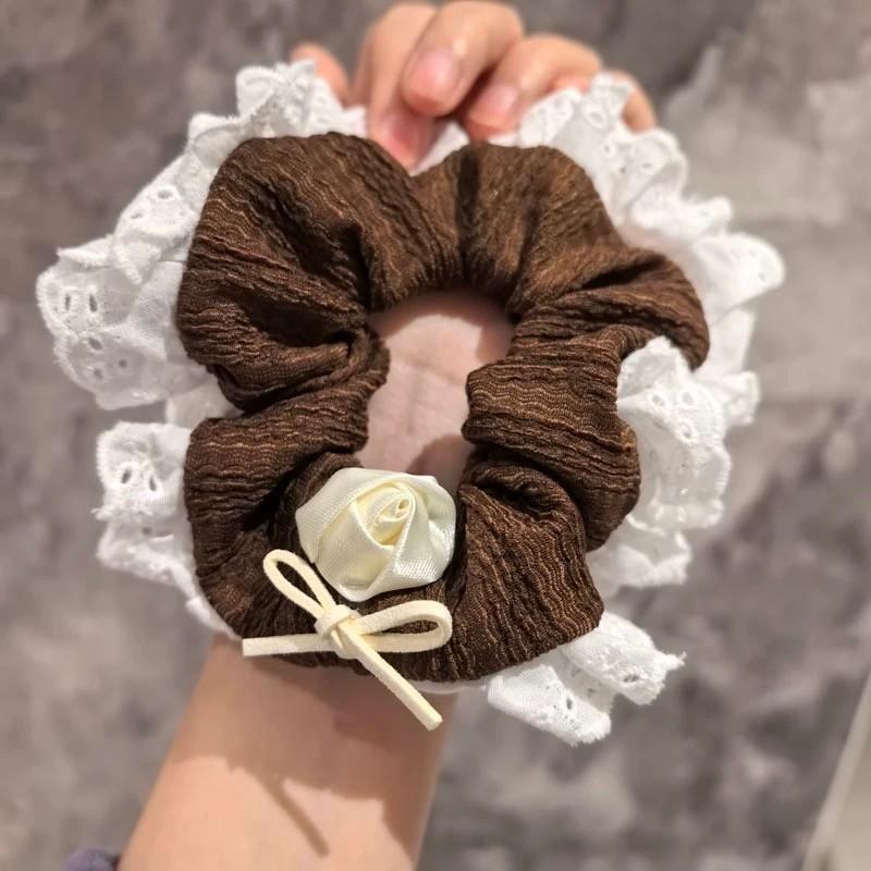 Fabric Lace Flower Edge Hair Ring Cute and Sweet Korean Style Scrunchie Hair Accessories