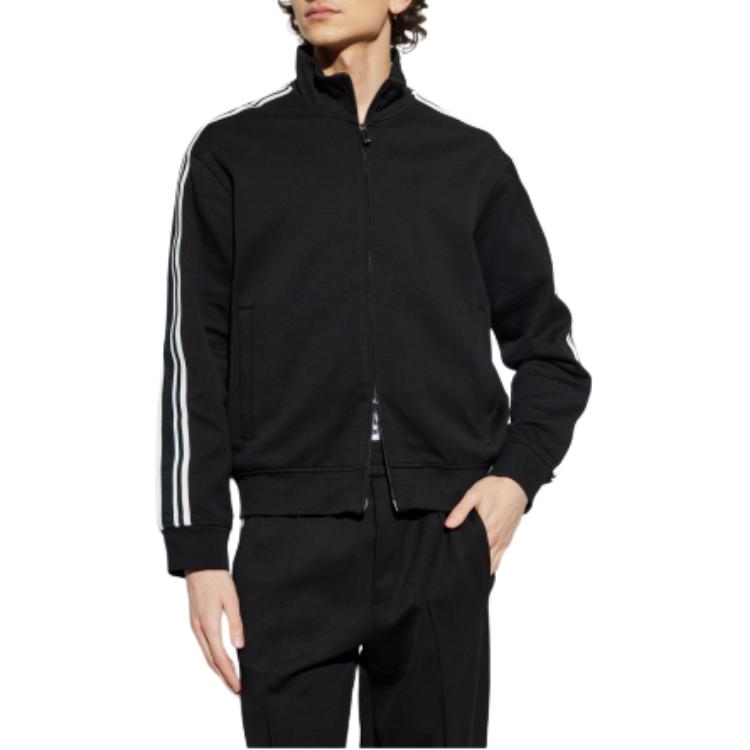 Emporio Armani Striped Zip-Up Stand Collar Long Sleeve Jacket Men jackets Black EM001110-AF13488-UC001