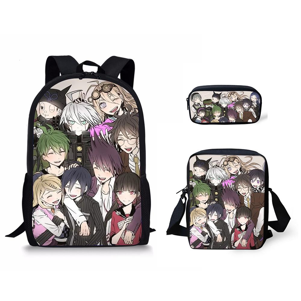 Classic Danganronpa Pattern 3D Print 3pcs/Set Pupil School Bags Laptop Daypack Backpack Inclined Shoulder Bag Pencil Case