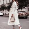 Damski płaszcz oversize w jednolitym kolorze pas jesienno-zimowy ścielenie łóżka kołnierz z rozcięciem na dole długi płaszcz do biura