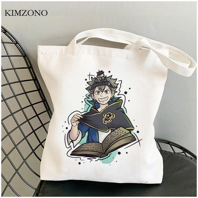 

Сумка для покупок Black Clover, многоразовая холщовая сумка для продуктов, хлопковая сумка bolsa, тканая на заказ сумка Cabas 24*26cm