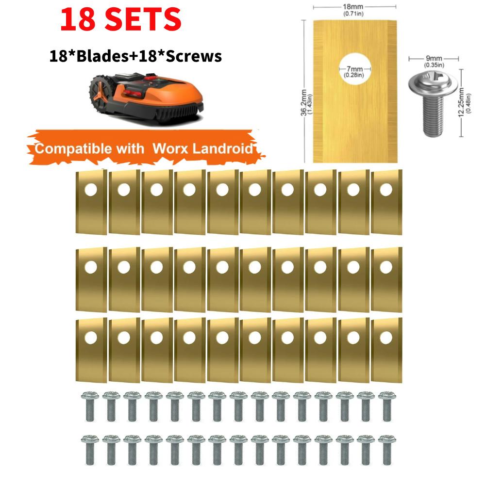 90-18x Lawn Mower Cutting Blade Set Stainless Steel Single Hole Lawn Mower Blade Blade Screws Kit for Worx Landroid Lawn Mowers