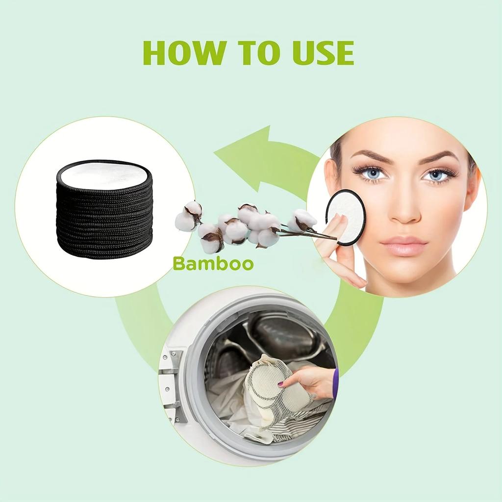 16Pcs/set Bamboo Makeup Remover Reusable Facial Pad Washable Face Round Cotton With Laundry Net Bag And Fashionable Metal Box